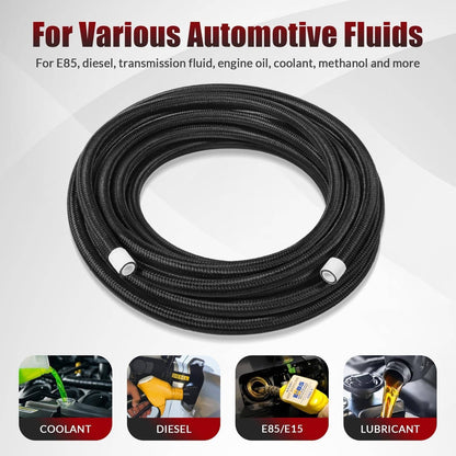 Solidspare 6AN 3/8” PTFE Fuel Line Kit w/Nylon Stainless Braided Fuel Hose 25FT (16Pcs)