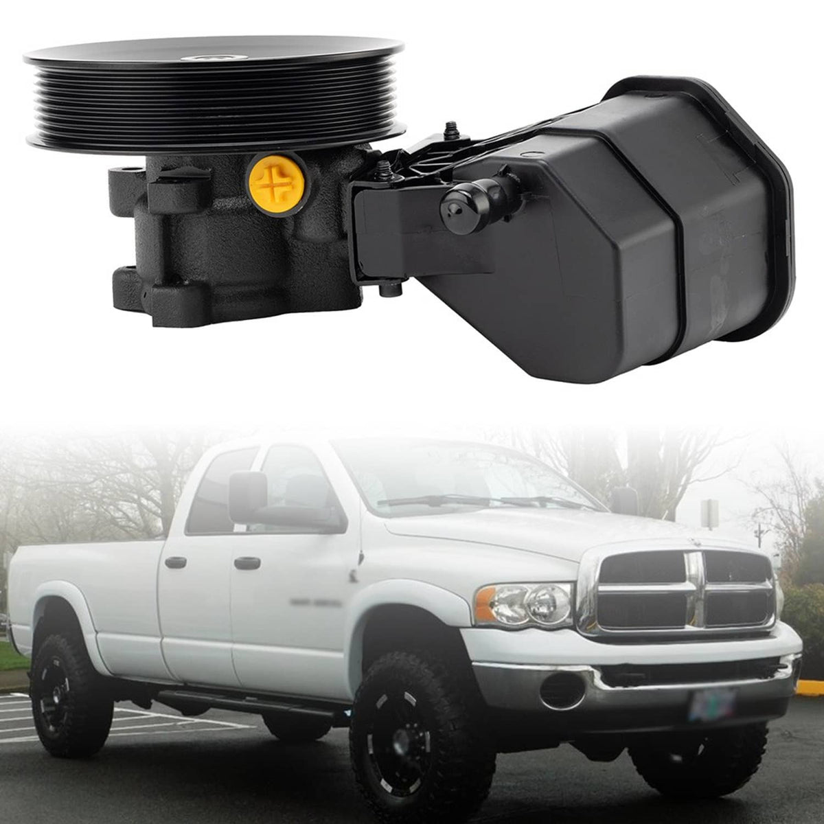 Solidspare New Power Steering Pump w/ Reservoir & Pulley for 2003-2007 Dodge Ram 2500 3500