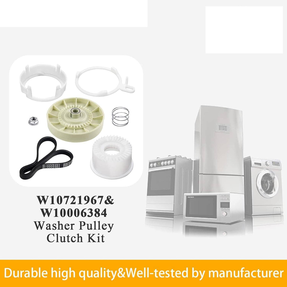 Solid Spare Washer Pulley Clutch Kit & Drive Belt for Whirlpool Kenmore Maytag