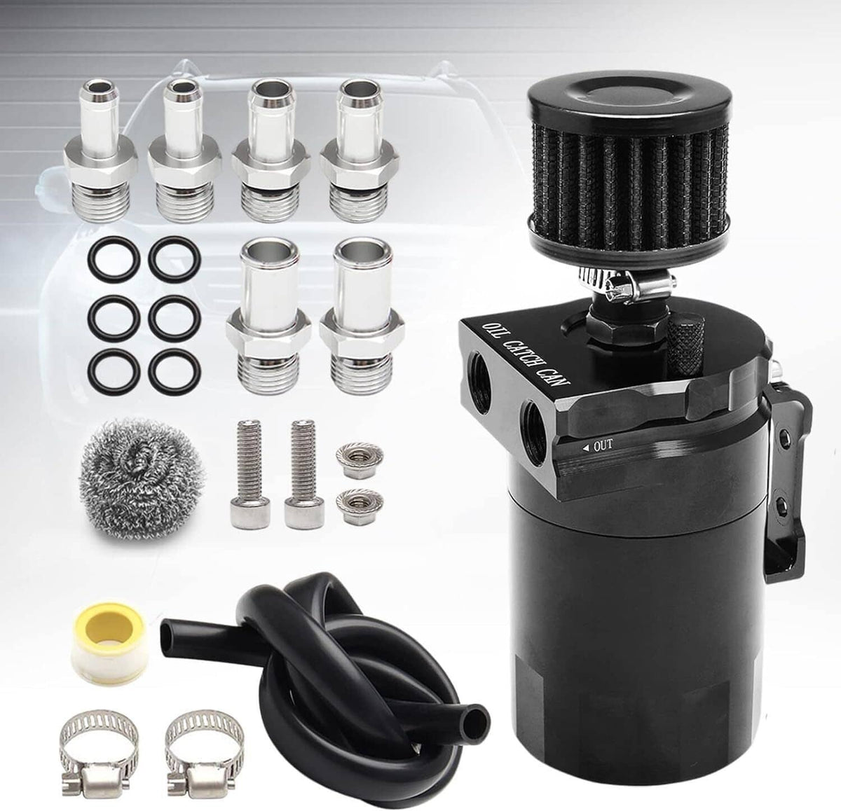 Solidspare Black Oil Catch Can Kit Reservoir Baffled Tank with Breather Filter Universal