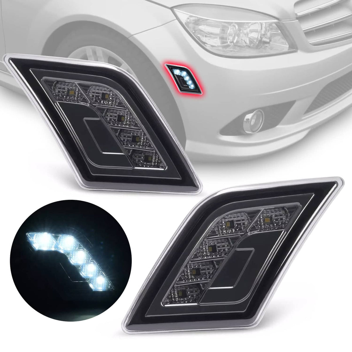 Solid Spare LED Smoke Side Marker Corner Lights For Mercedes-Benz C300/C350/C63 AMG 08-11