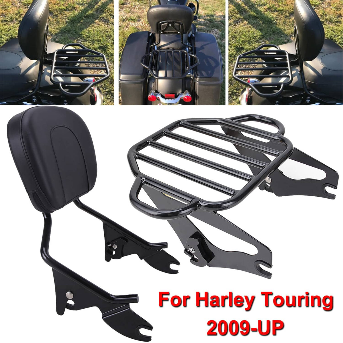 Solidspare For Harley Touring Models 2009-2024 Backrest Sissy Bar and Luggage Rack Black