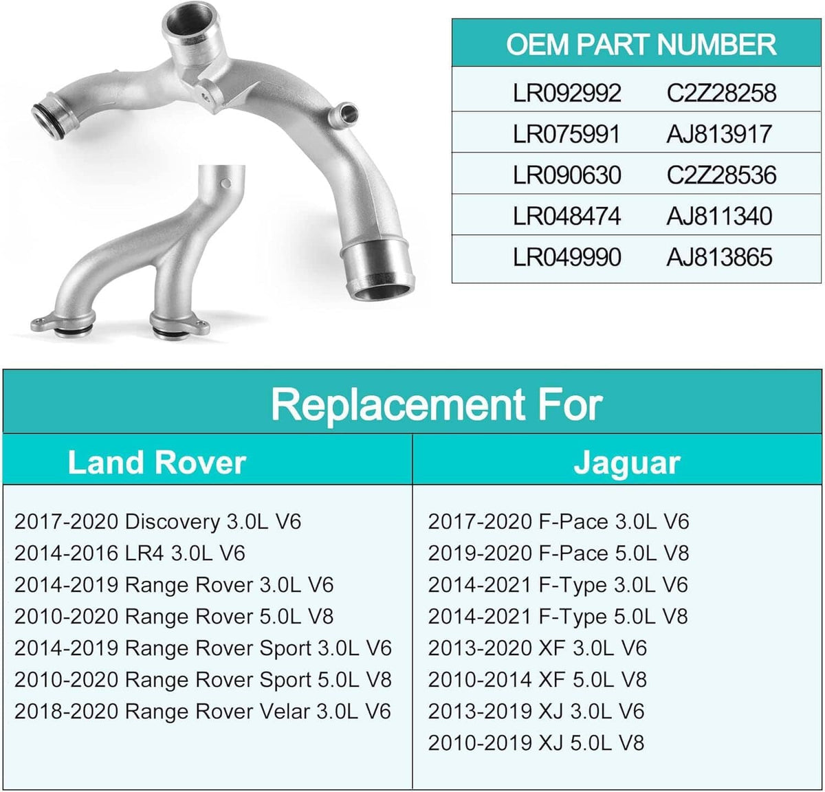 Solidspare New Water Pipe Coolant Pipe Upgrade LR092992+LR090630 Kit for Jaguar Land Rover
