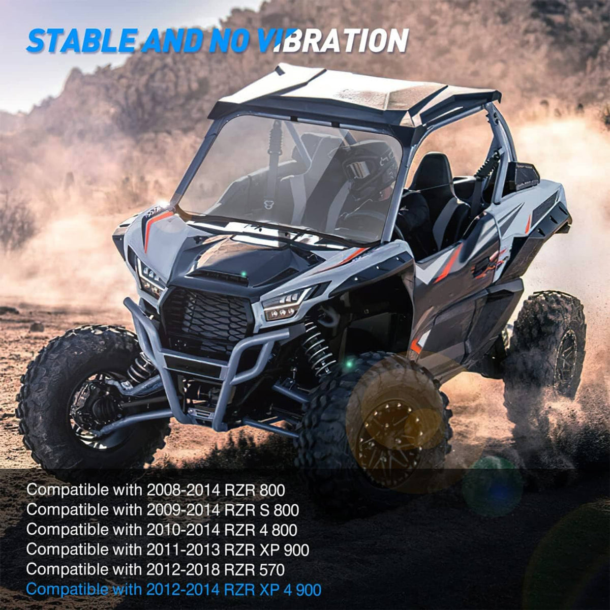 Solidspare UTV Full Windshield PC For Polaris RZR 570 800/4 800S XP 900/4 Scratch-Resistant