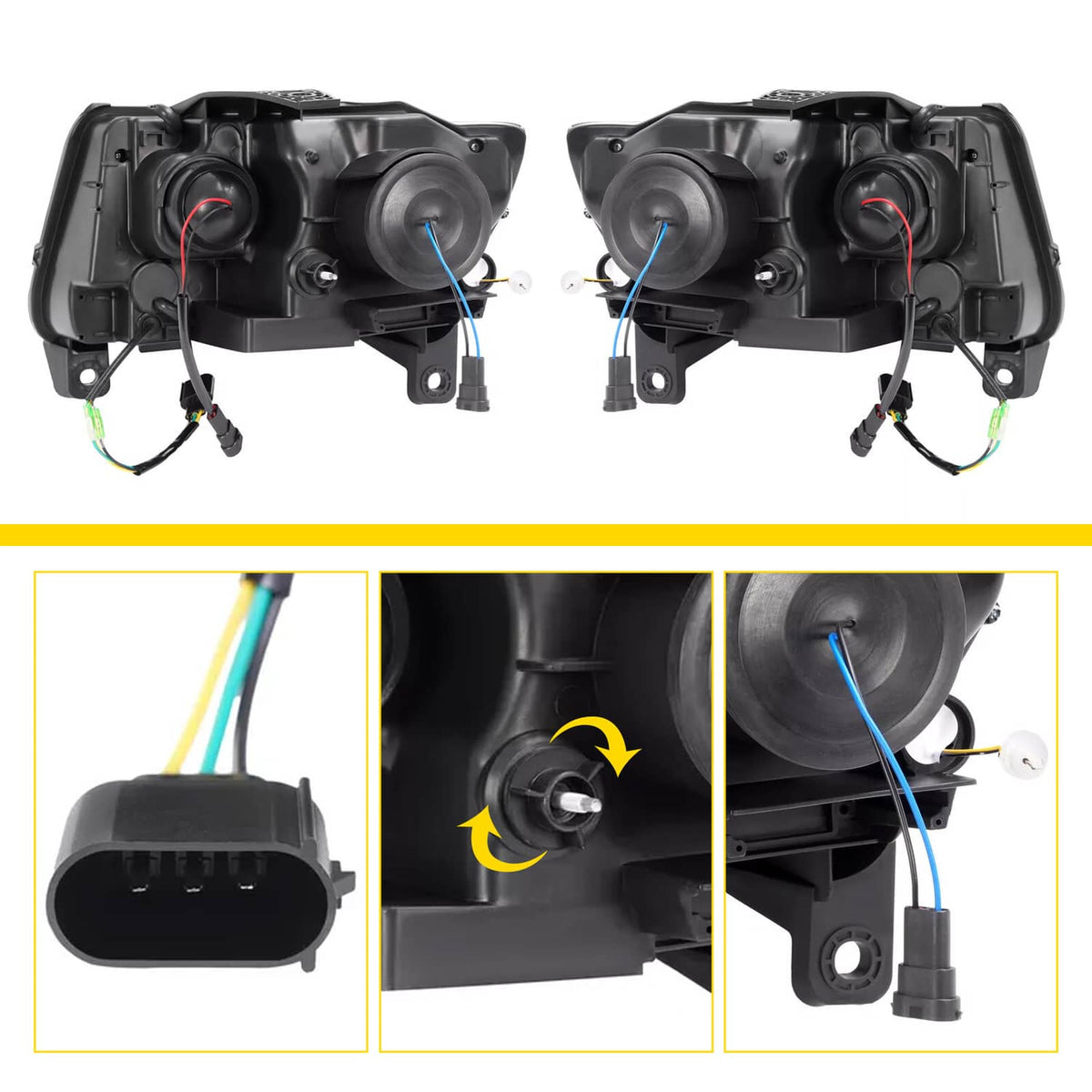 Solid Spare For Jeep Grand Cherokee 2011 2012 2013 LED DRL Projector Headlights Black Pair