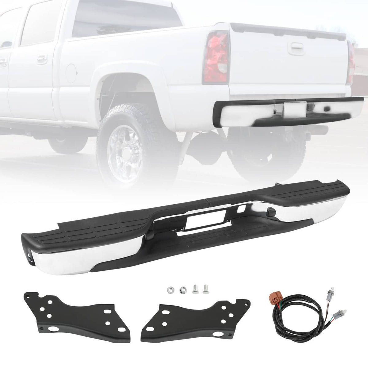 Solidspare Complete Chrome Rear Bumper Fits 1999-2007 Chevy Silverado GMC Sierra 1500 2500