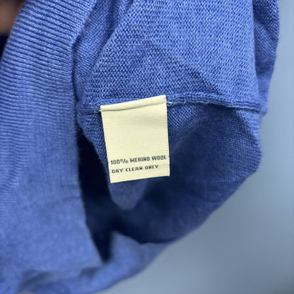 Men's L Donald Ross Sleeveless 1/4 Zip Vest Outerwear - Blue - 100 % Merino Wool