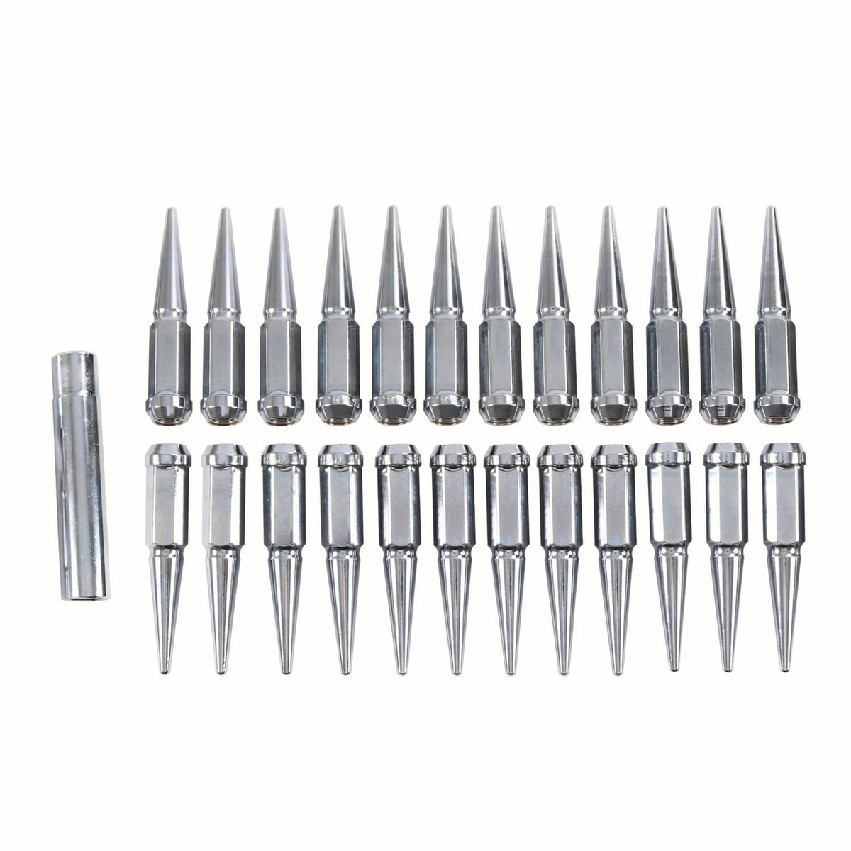 Solidspare 24 PCS M14x1.5 Spike Lug Nuts Chrome For Chevy Silverado Tahoe 4.4" Tall W/ Key