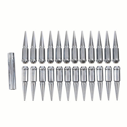 Solidspare 24 PCS M14x1.5 Spike Lug Nuts Chrome For Chevy Silverado Tahoe 4.4" Tall W/ Key