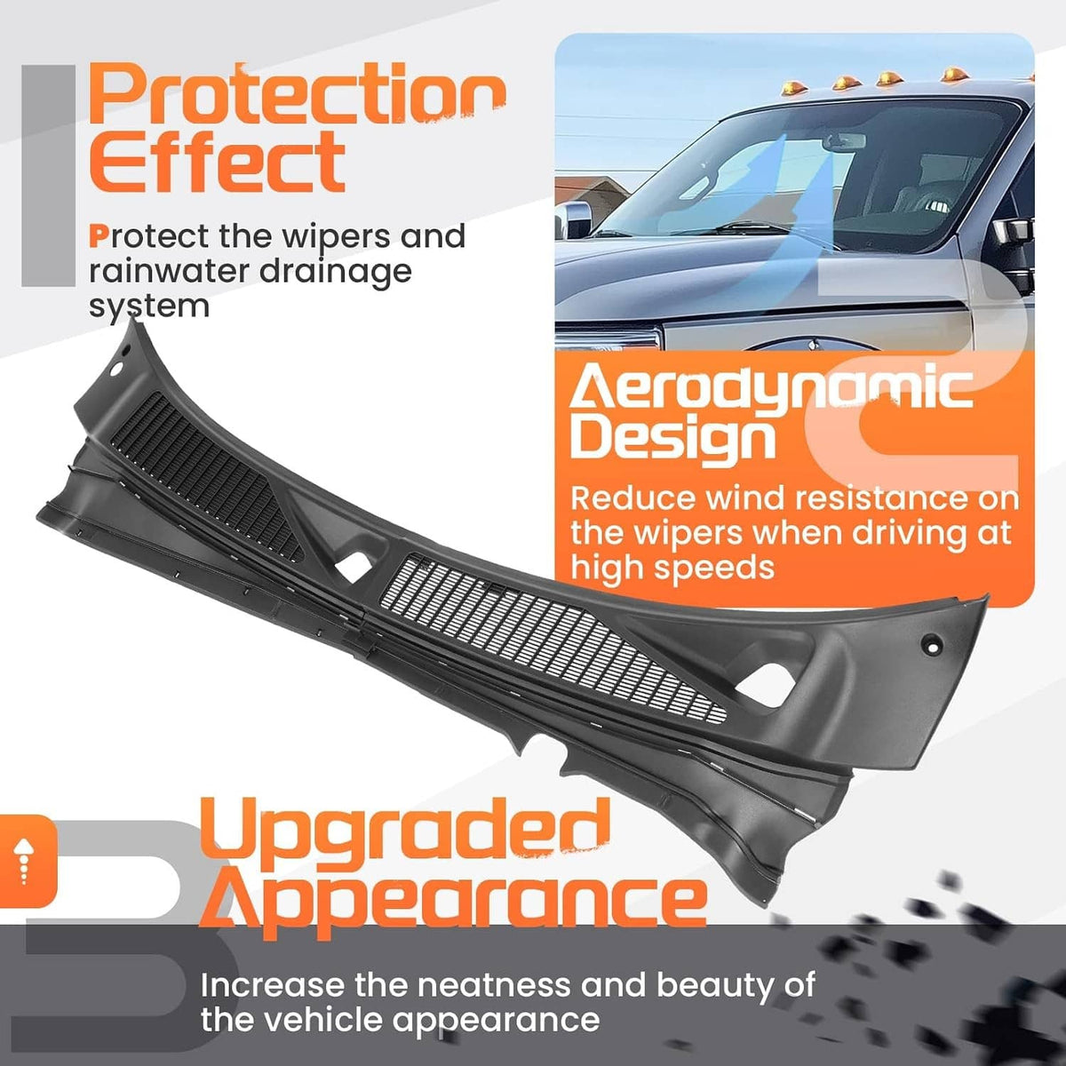 Solidspare Wiper Cowl Panel For Ford F250 F350 2008-2010 7C3Z-25022A69-AA 7C3Z-25022A68-AA