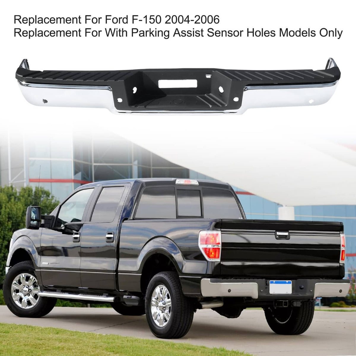 Solidspare Step Bumper For 2004-2006 Ford F-150 Assembly With Sensor Holes Chrome Rear