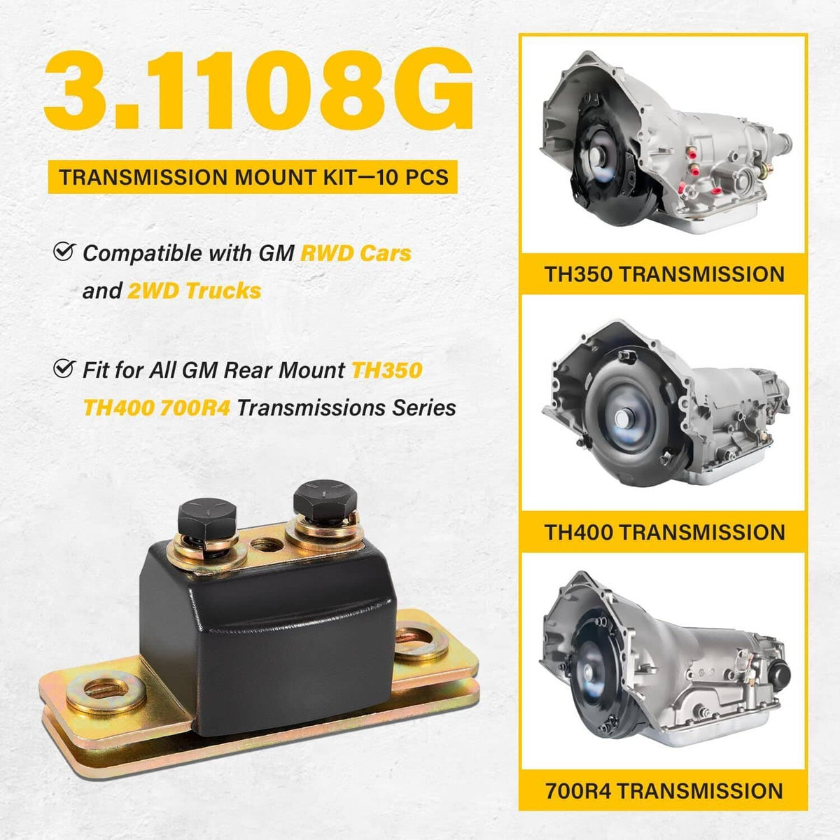 Solidspare Fit For GM LS Swap Transmission Mount Kit Polyurethane - 4.8 5.3 6.0 4l60e 4l80e