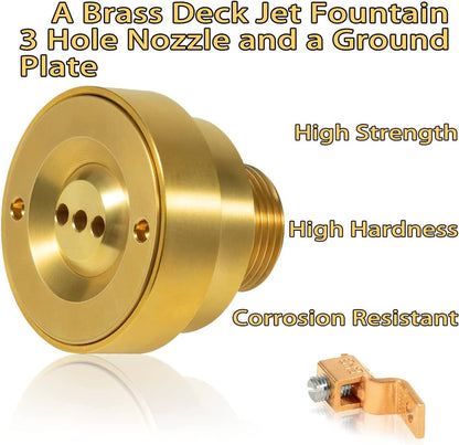 Solidspare New Swimming Pool Spa Brass Deck Jet Fountain Nozzle 3 Hole with Grounding Lug