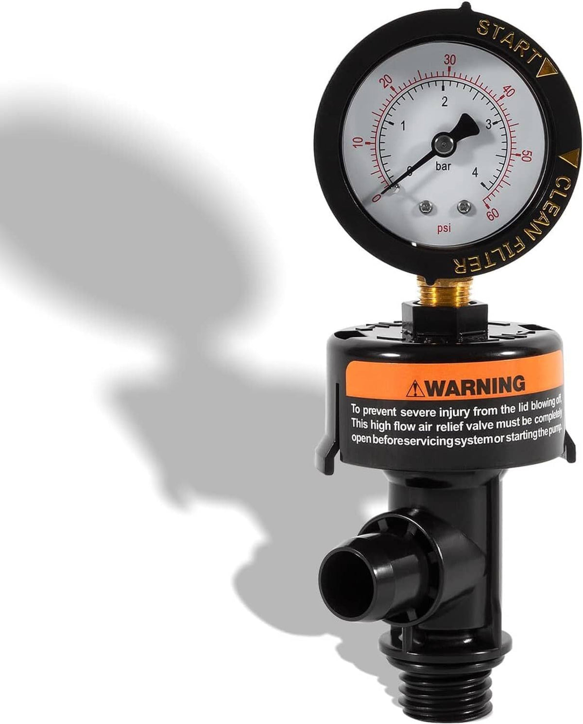 Solid Spare 98209800 High Flow Manual Air Relief Valve with Gauge for Pentair Pool Filters