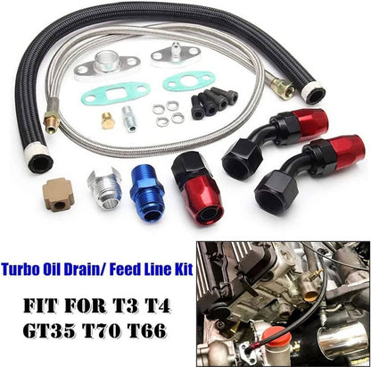 Solidspare Oil Feed Line+10AN Oil Drain Return Fitting Kit For Turbo T3 T4 T6 GT45 T04E T66
