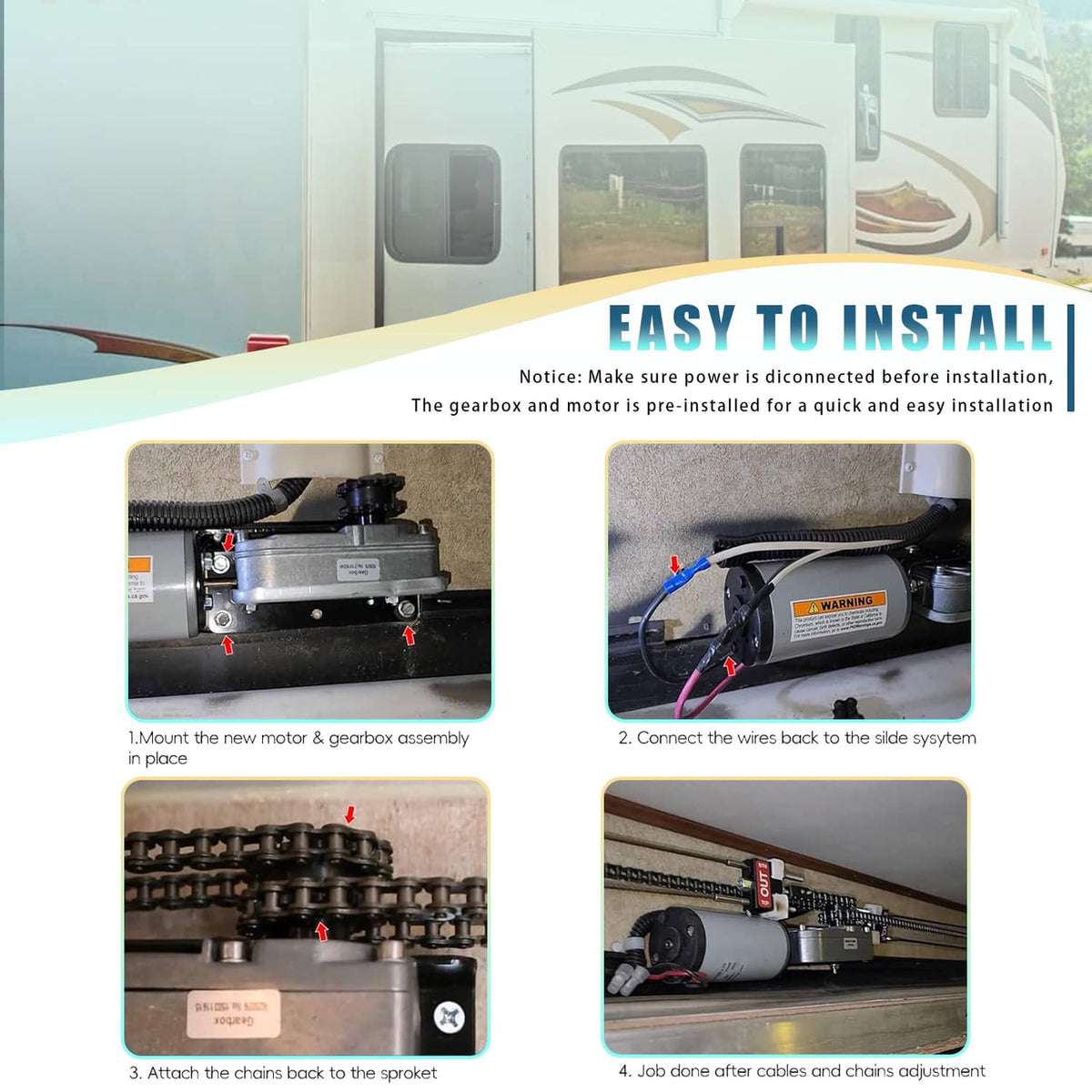Solidspare RV Slide Out Gear Box and High Output Motor,Replace FOR ‎R25076-1, R25075