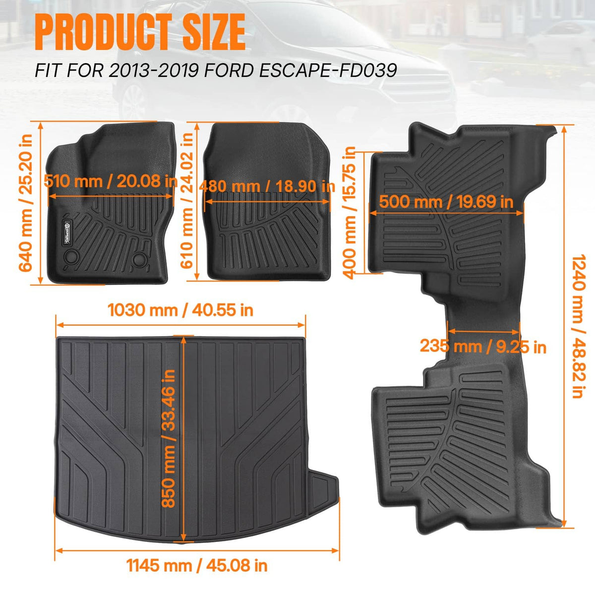 Solidspare 4Pcs Floor Mats & Cargo Liner for 2013 2014 2015 2016 2017 2018 2019 Ford Escape