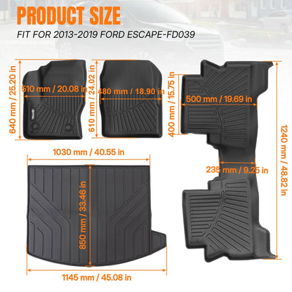 Solidspare 4Pcs Floor Mats & Cargo Liner for 2013 2014 2015 2016 2017 2018 2019 Ford Escape