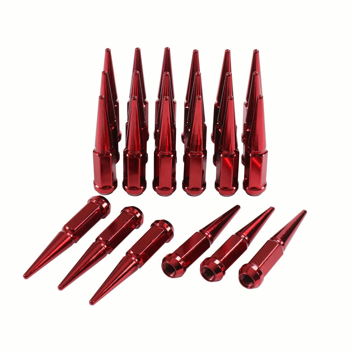 Solidspare 24 PCS Spike Lug Nuts 14x1.5 Red For Chevy Silverado Tahoe 4.4" Tall W/ Key