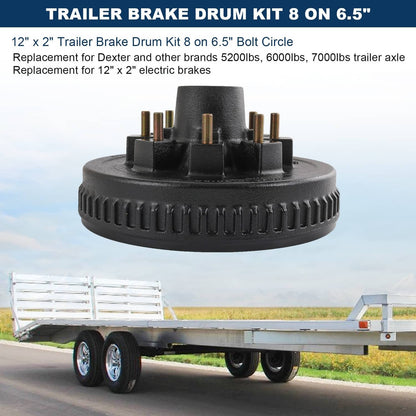 Solidspare 8 on 6.5" Bolt Circle Hub Drum Kits w/ 12" x 2" LH&RH Electric Brake for 7000lbs