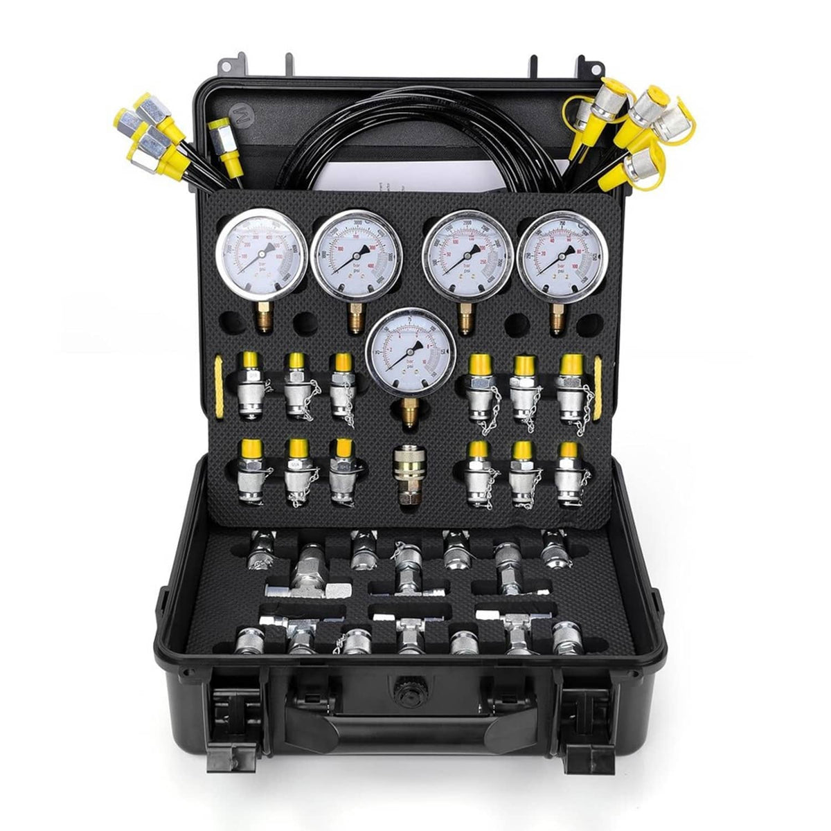 Solidspare 60Mpa Hydraulic Pressure Test Set 5 Gauges 13 Couplings 14 Tee Connectors 5 Hose