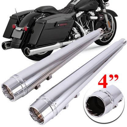 Solidspare DNA 4" Megaphone Slips-On Mufflers Exhaust Pipes For 95-16 Harley Touring Chrome