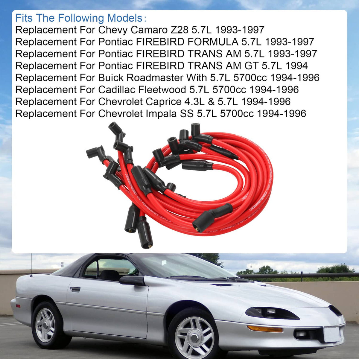 Solidspare Red 10.2 mm Spark Plug Wires Set For 1992-1996 Chevrolet Corvette Lt1 5.7L