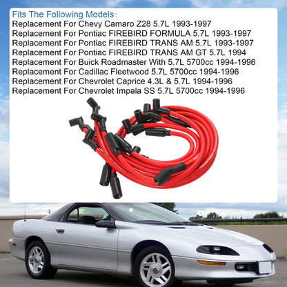 Solidspare Red 10.2 mm Spark Plug Wires Set For 1992-1996 Chevrolet Corvette Lt1 5.7L