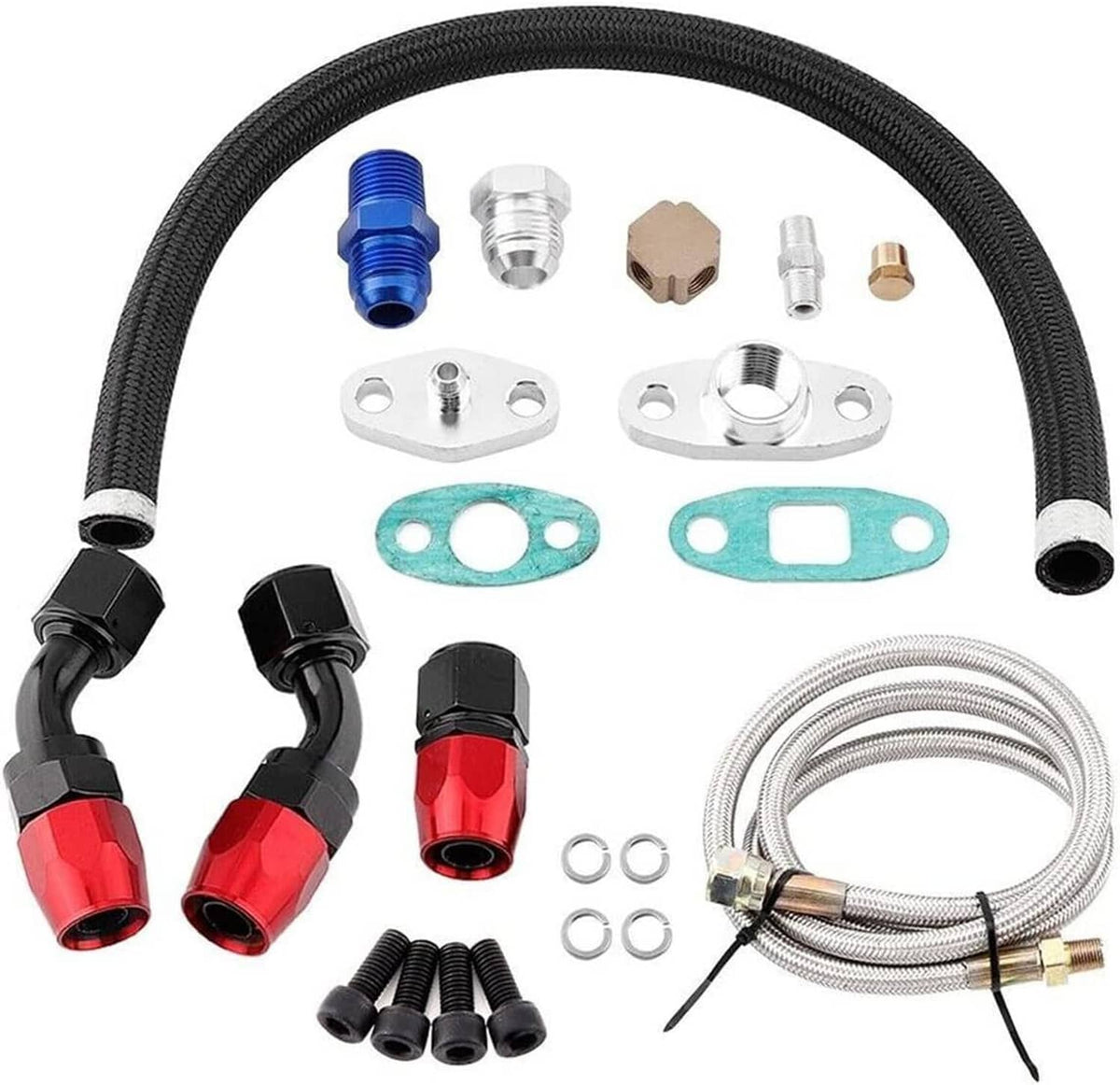 Solidspare Oil Feed Line+10AN Oil Drain Return Fitting Kit For Turbo T3 T4 T6 GT45 T04E T66