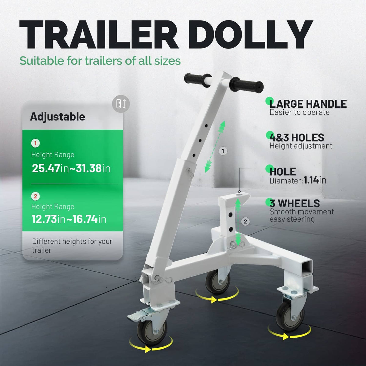 Solidspare 3-Wheel Trailer Dolly Up To 20000LBS Tongue Weight 3500 LBS For RV Boat Camper