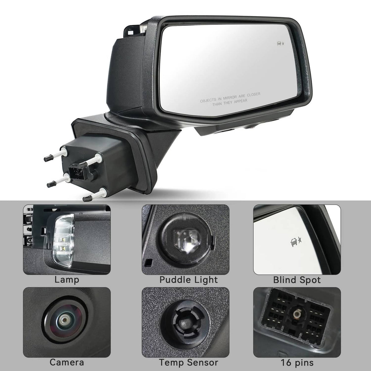 Solidspare Passenger Side Mirror W/Camera BSD Heated 16Pin For 2019-24 Chevy Silverado 1500