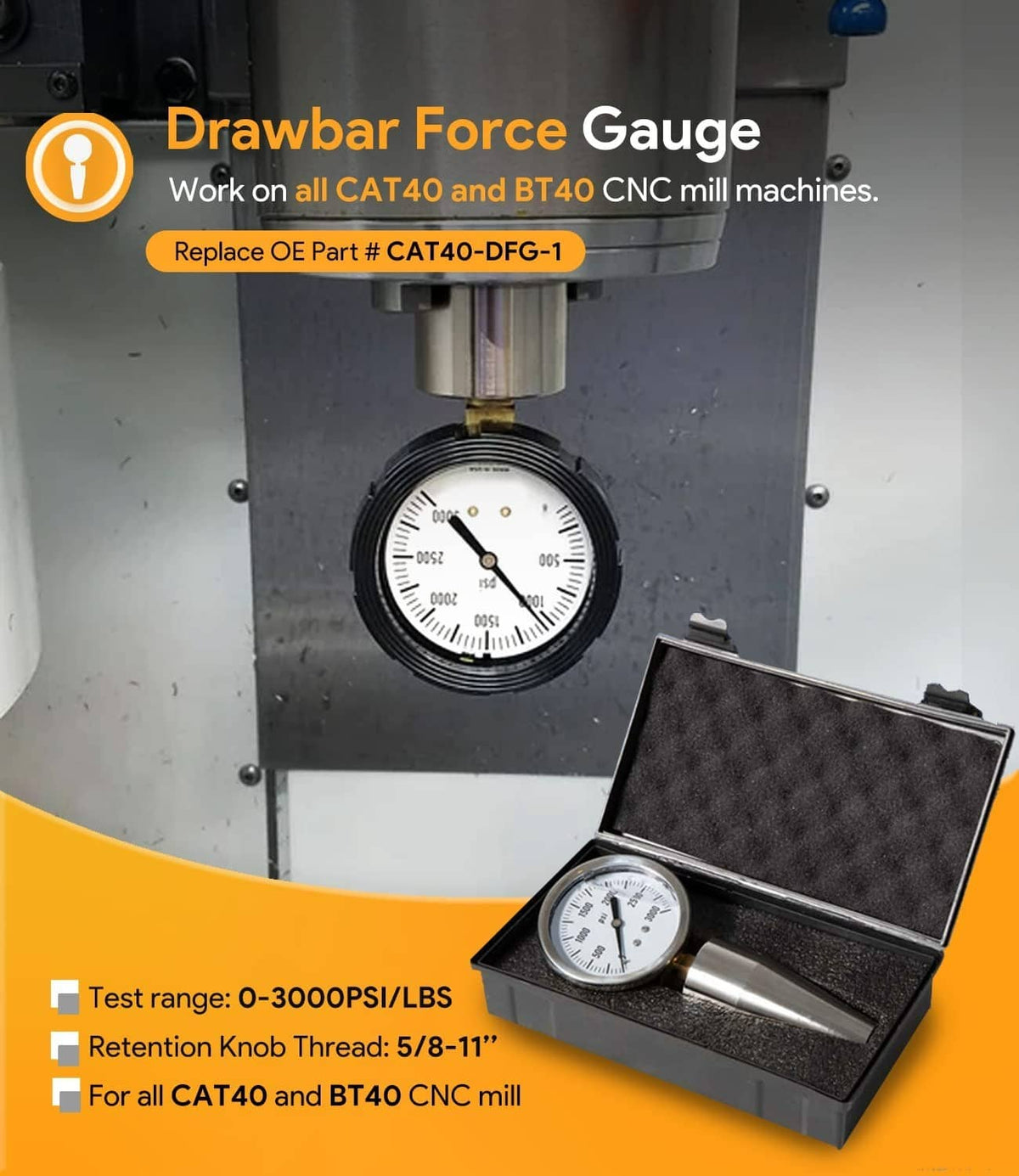 Solidspare Drawbar Force Gage Spindle Force Test Gauge for All CAT40 or Bt40 CNC Machines