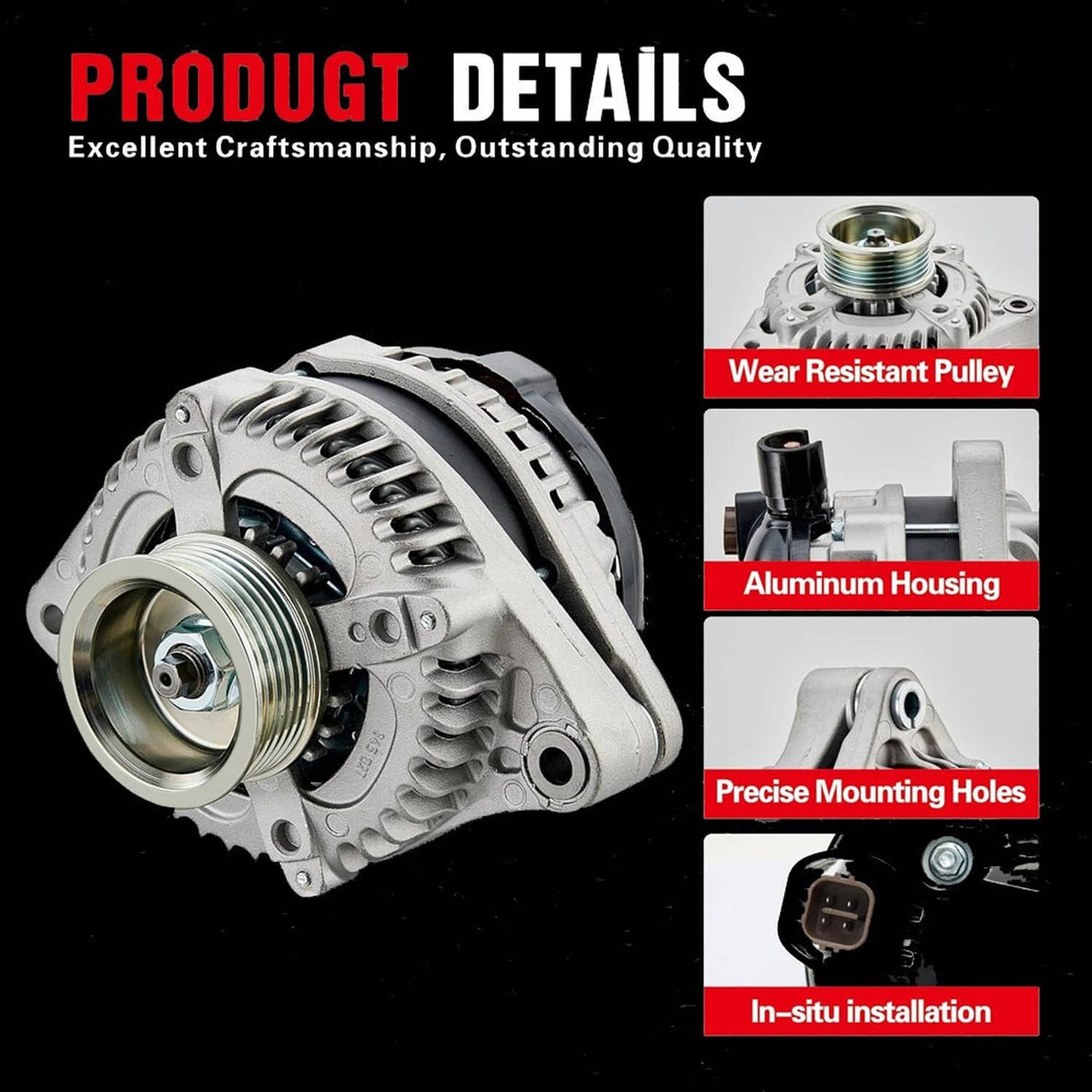 Solidspare Alternator 31100R40A for Honda Accord 2008-2012 Acura TSX L4/2.4L 2009-2014 130A