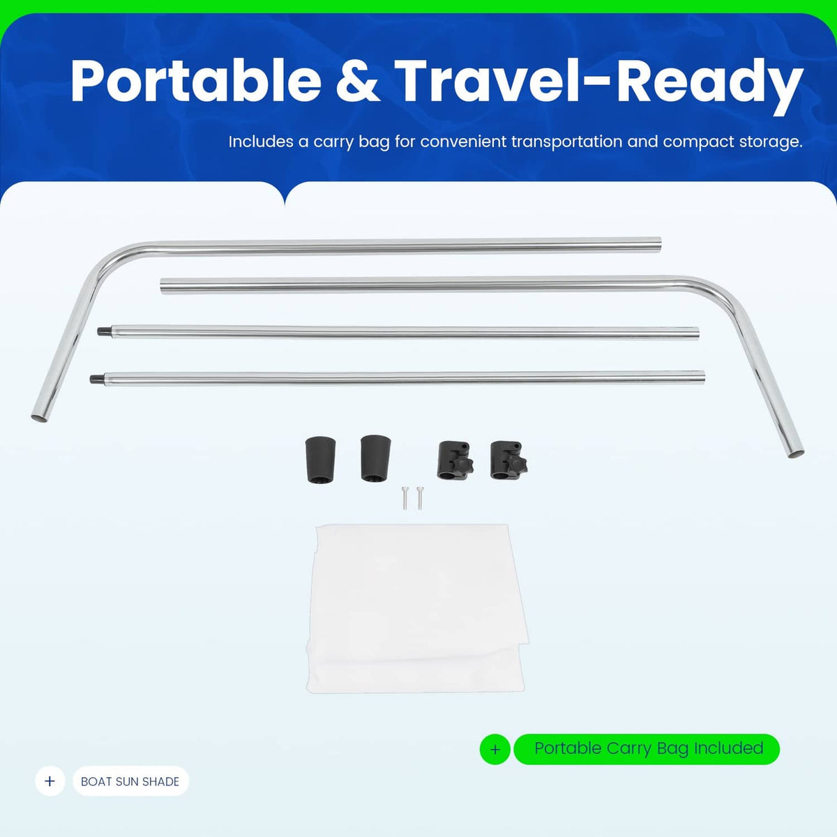 Solidspare White Boat Sun Shade 304 Stainless Steel+Fabric Canopy For Universal Boat