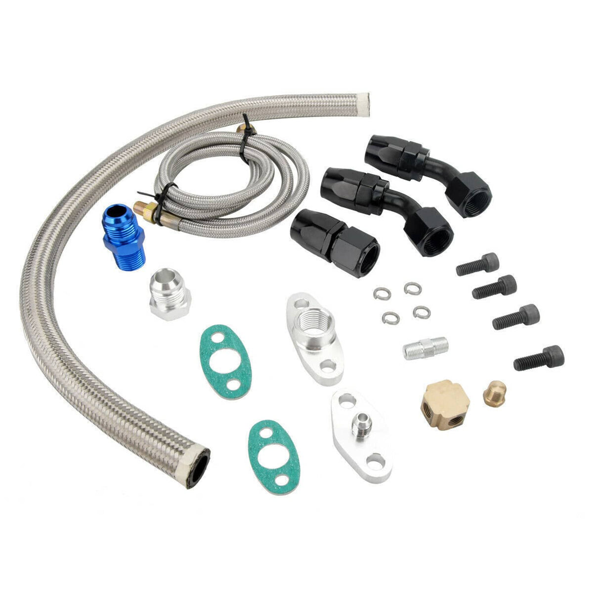 Solidspare Universal Turbo Oil Line Feed Kit w/ Return Drain Flange T3 T4 T04E Oil Pan Plug
