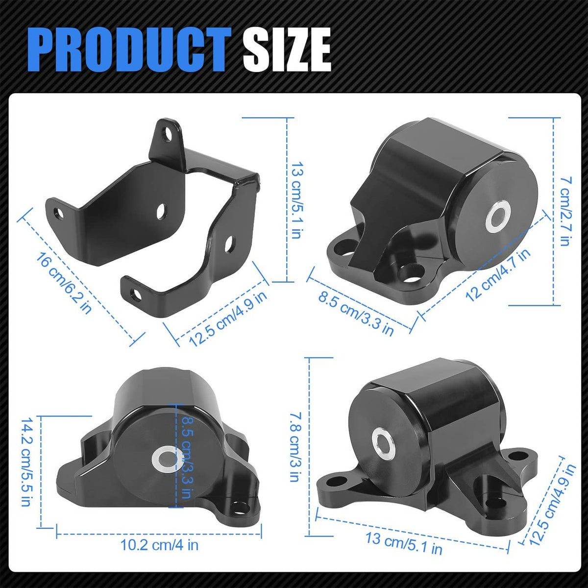 Solidspare 2-Bolt Engine Motor Mount Kit For 1996-2000 Civic B/D-Series Billet Aluminum