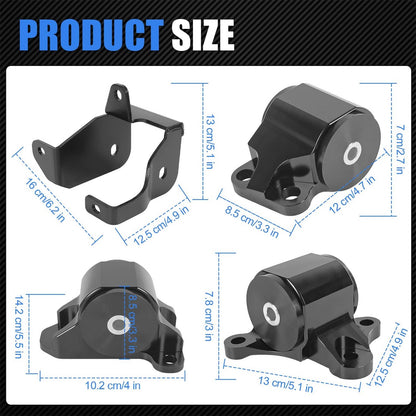 Solidspare 2-Bolt Engine Motor Mount Kit For 1996-2000 Civic B/D-Series Billet Aluminum
