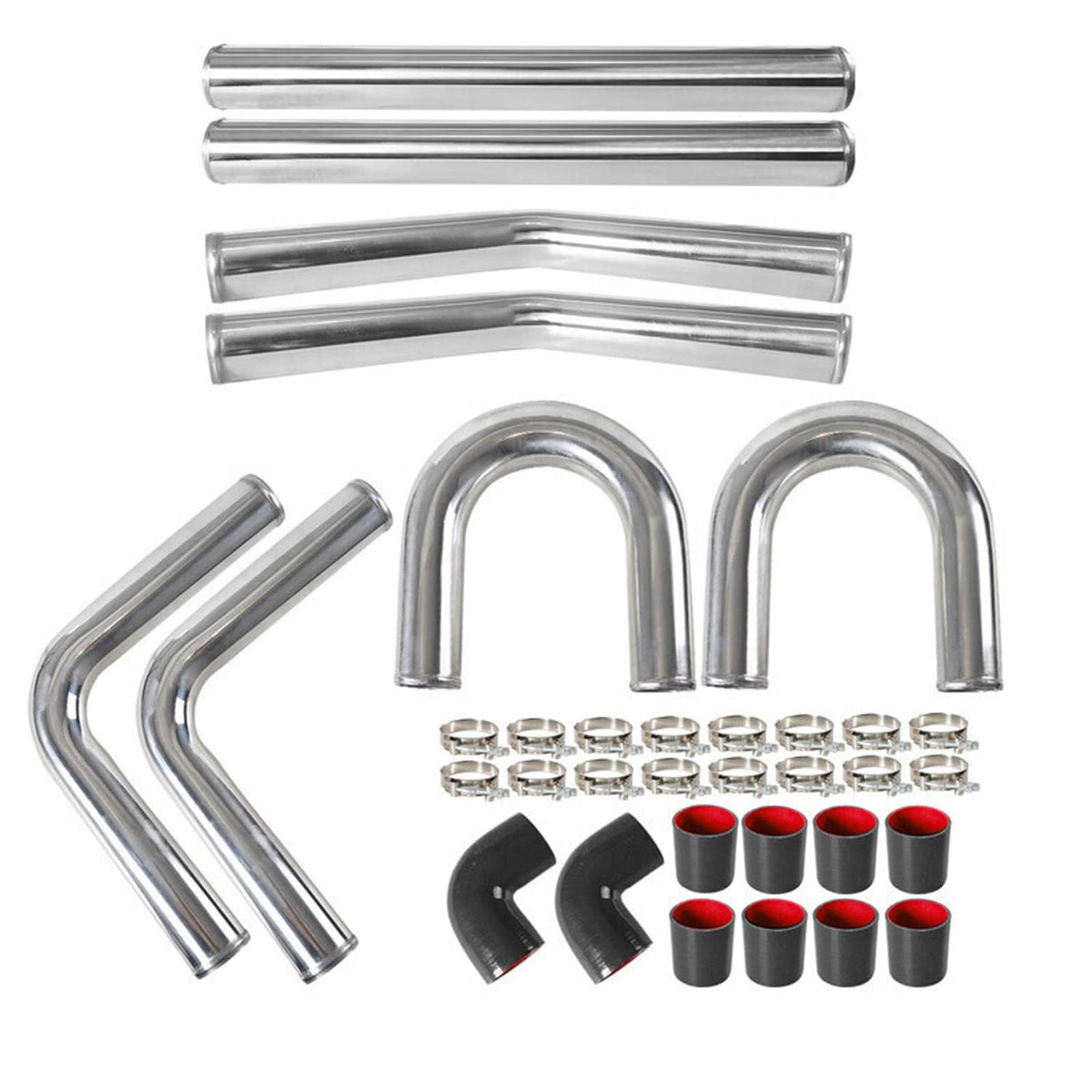 Solidspare 2.5" Universal Aluminum Turbo Intercooler Elbow Pipe Kit + Silicone Hose + Clamp