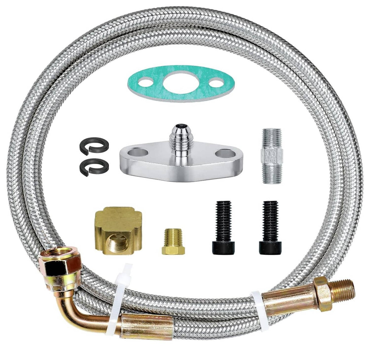 Solidspare 41" Turbo Oil Feed Line Kits For T3 T4 T60 T61 T70 1/8 PNT 90 Degree AN4