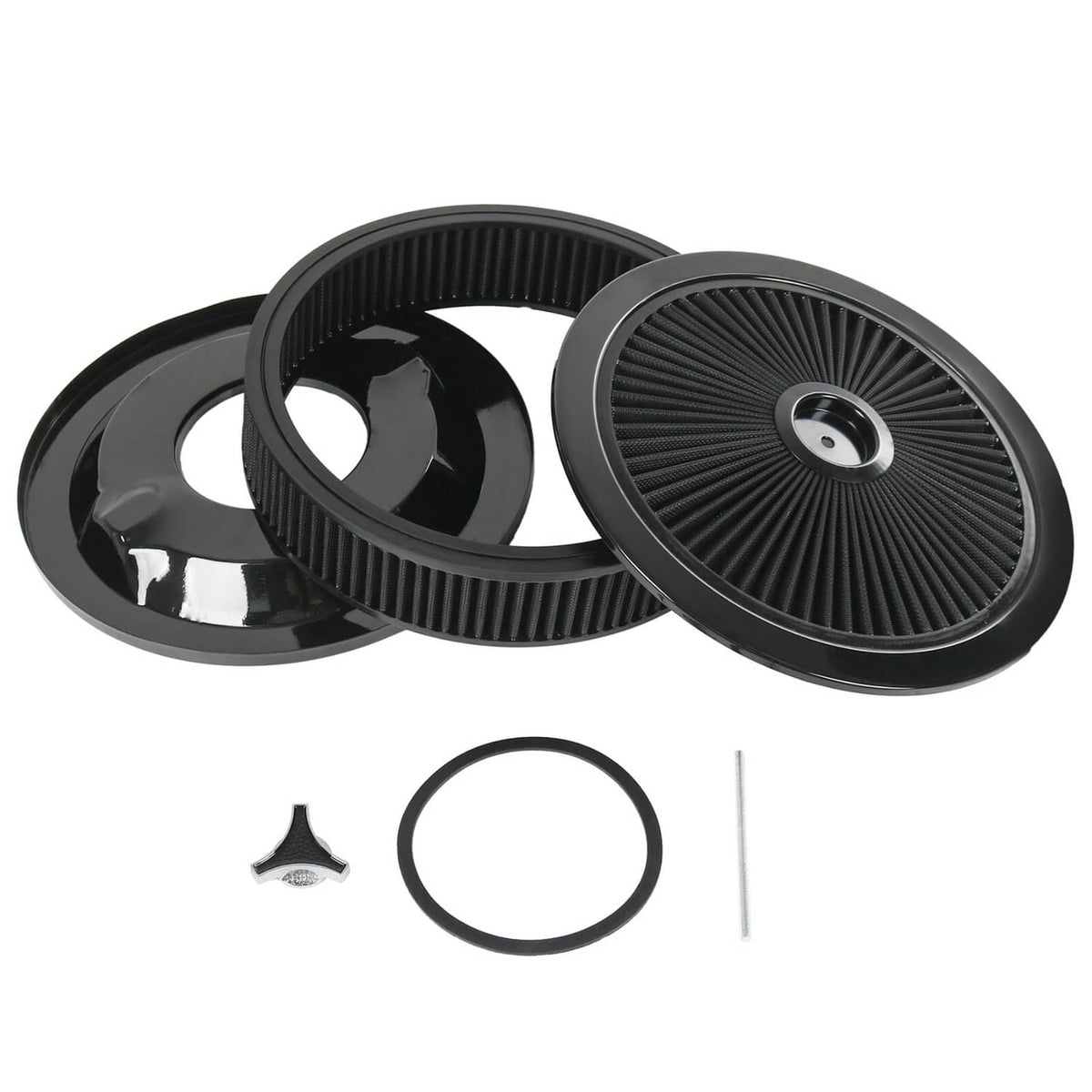 Solidspare 14" X 3" Black Round High Flow Thru Washable Air Cleaner Drop Base For SBC BBC