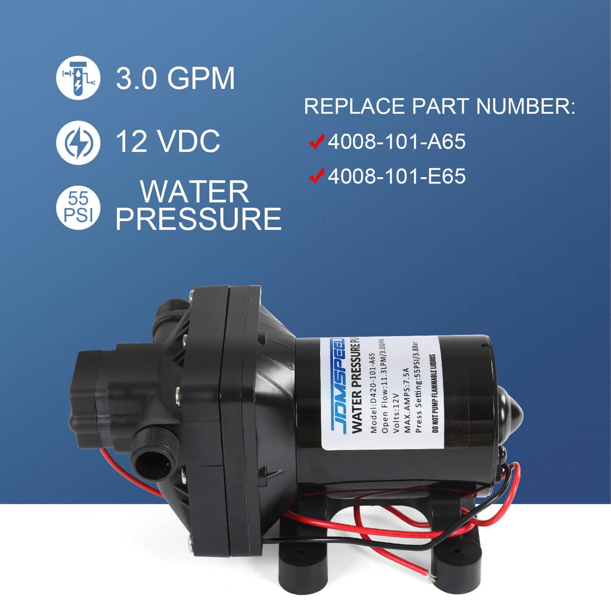 Solidspare 3.0 GPM 12V 55 PSI Water Pump For Camper RV Shower Sprayer 4008-101-A65
