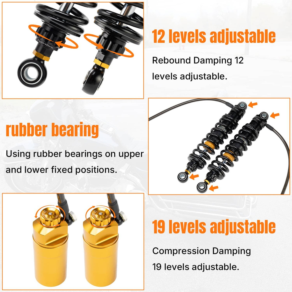Solidspare Upgraded Adjustable Remote Reservoir Rear Suspension Shocks For Harley Touring