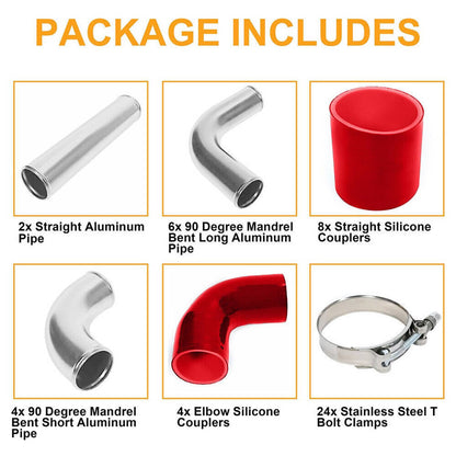 Solidspare Universal  3" inch Aluminum Intercooler Turbo Piping Kit Hose + Silicone + Clamp