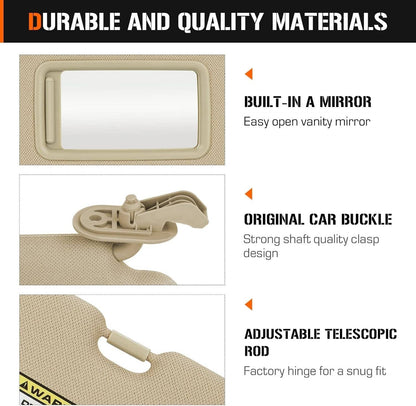 Solidspare Right & Left Side Beige Sun Visor w/Mirror Pair For 2011-2015 Hyundai Elantra