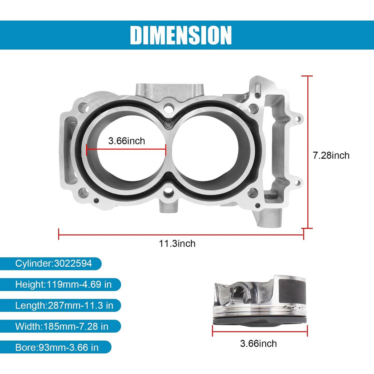 Solidspare For Polaris 1000/RZR/XP 2014-2018 93mm Cylinder Gasket Piston Kit 3023156 ATV