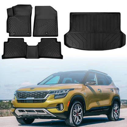 Solidspare Car Floor Mats Liners Fit for 2021-2025 Kia Seltos 3D TPE Full Set All Weather