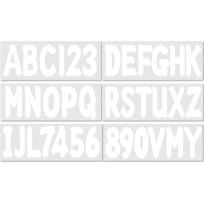 Solid Spare Boat numbers and letters Decal Sticker Four Sets of A-Z Four Sets of 0-9 White