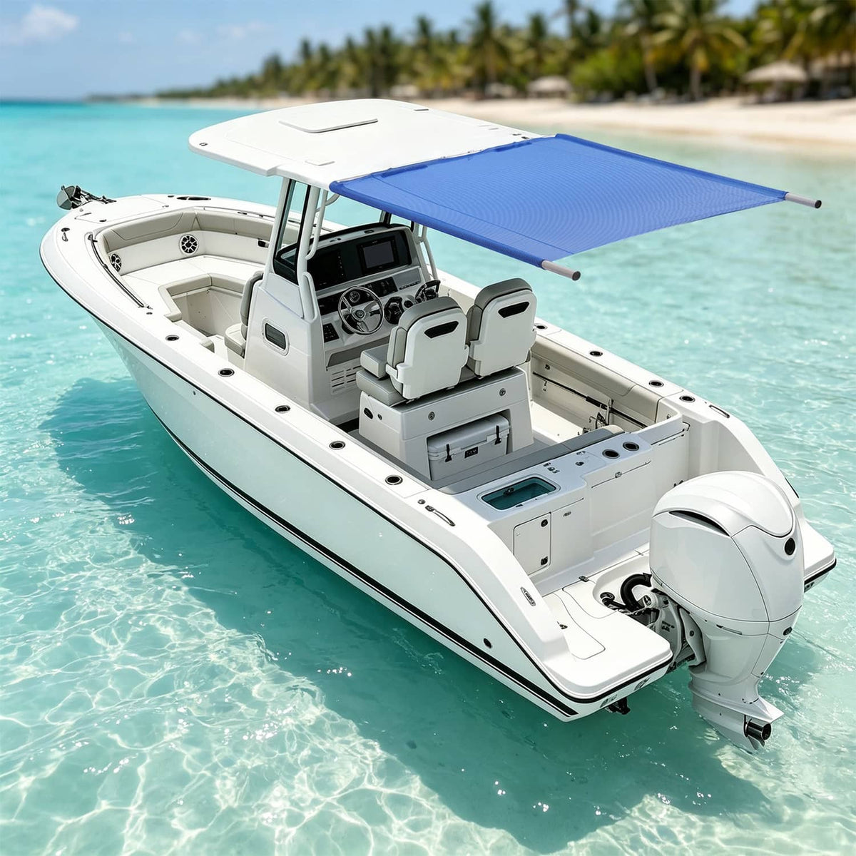 Solidspare Silvery+Blue Boat Sun Shade For Boats 25 FT And Under Aluminium Powder Coated