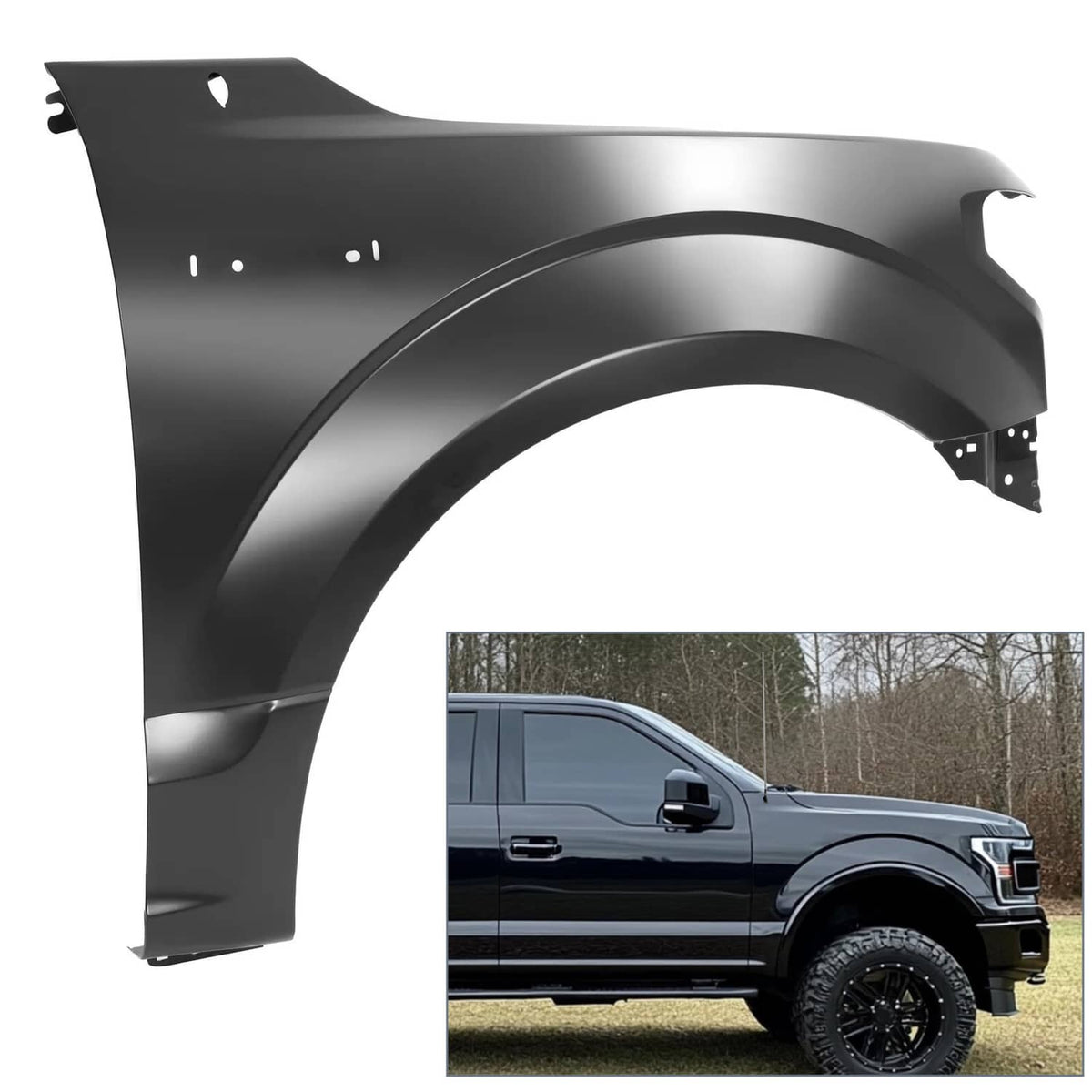 Solid Spare For Ford F150 F-150 2015-2020 #FL3Z-16005-B Black Front Right Passenger Fender