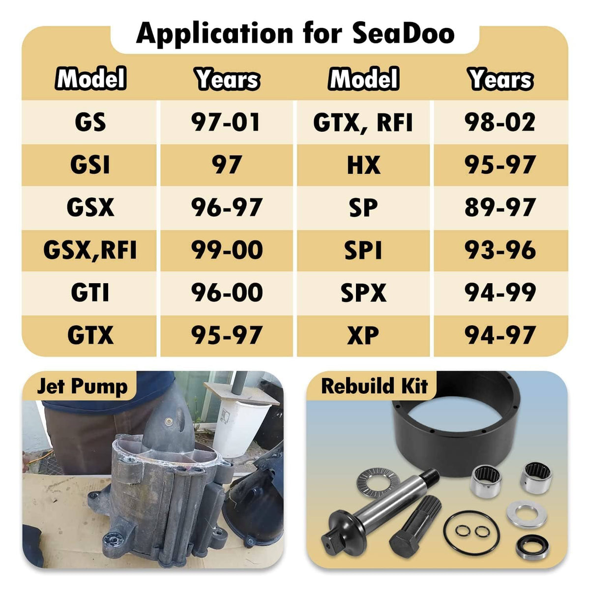 Solid Spare For 1994-2002 SeaDoo Jet Pump Rebuild Kit Wear Ring Impeller Shaft Seal Oil Tool
